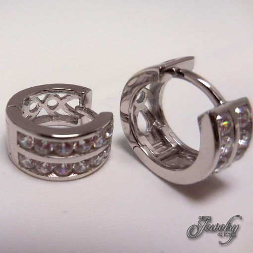 Large Silver Crystal Studded Hoop Earrings 1