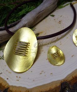 Gold Matte-finish Oval Pendant & Earrings Set