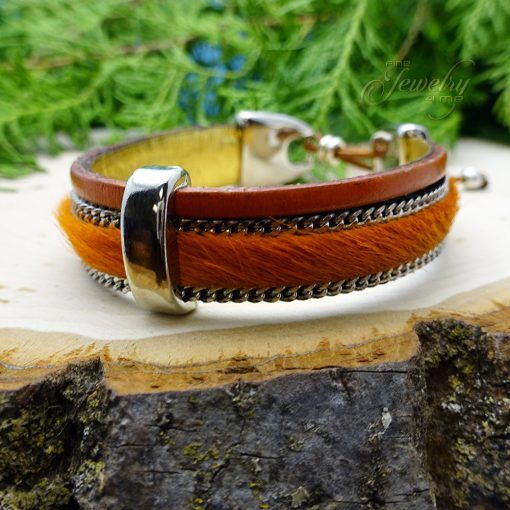 Orange Handmade Leather and Boho Cotton Bracelet 1