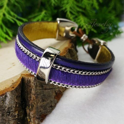 Purple Handmade Leather and Boho Cotton Bracelet 1