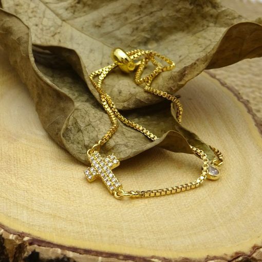 Gold Swarovski Crystal Cross Bracelet 1