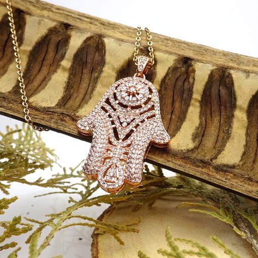 Dazzling Rose-Gold CZ Hamsa Pendant Necklace 2020 1