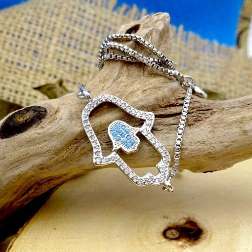 Silver & Swarovski Crystal Double Hamsa Bracelet 1