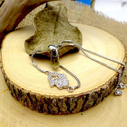 Silver Swarovski Crystal Cut-out Hamsa Bracelet 1